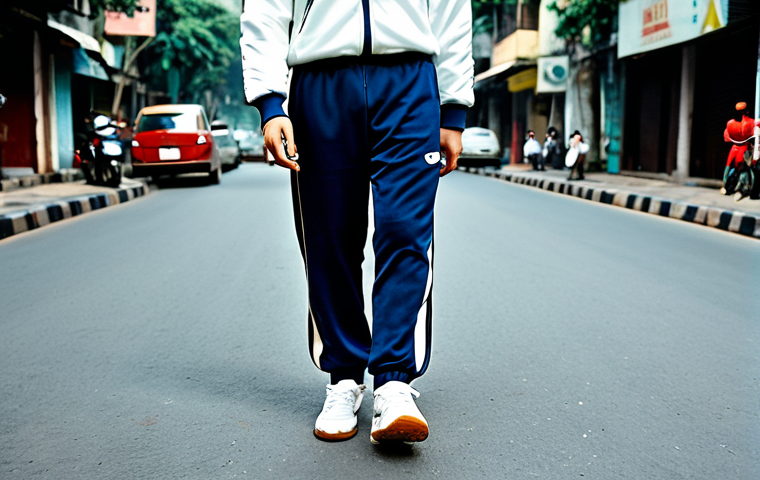 **
"A person wearing a Diadora tracksuit in a vintage style, walking down a street in Hanoi, Vietnam. The tracksuit is navy blue with subtle branding. They are wearing white sneakers. Capture the retro aesthetic with film grain. Safe for work, appropriate content, fully clothed, modest fashion, professional photography, perfect anatomy, natural pose."
**